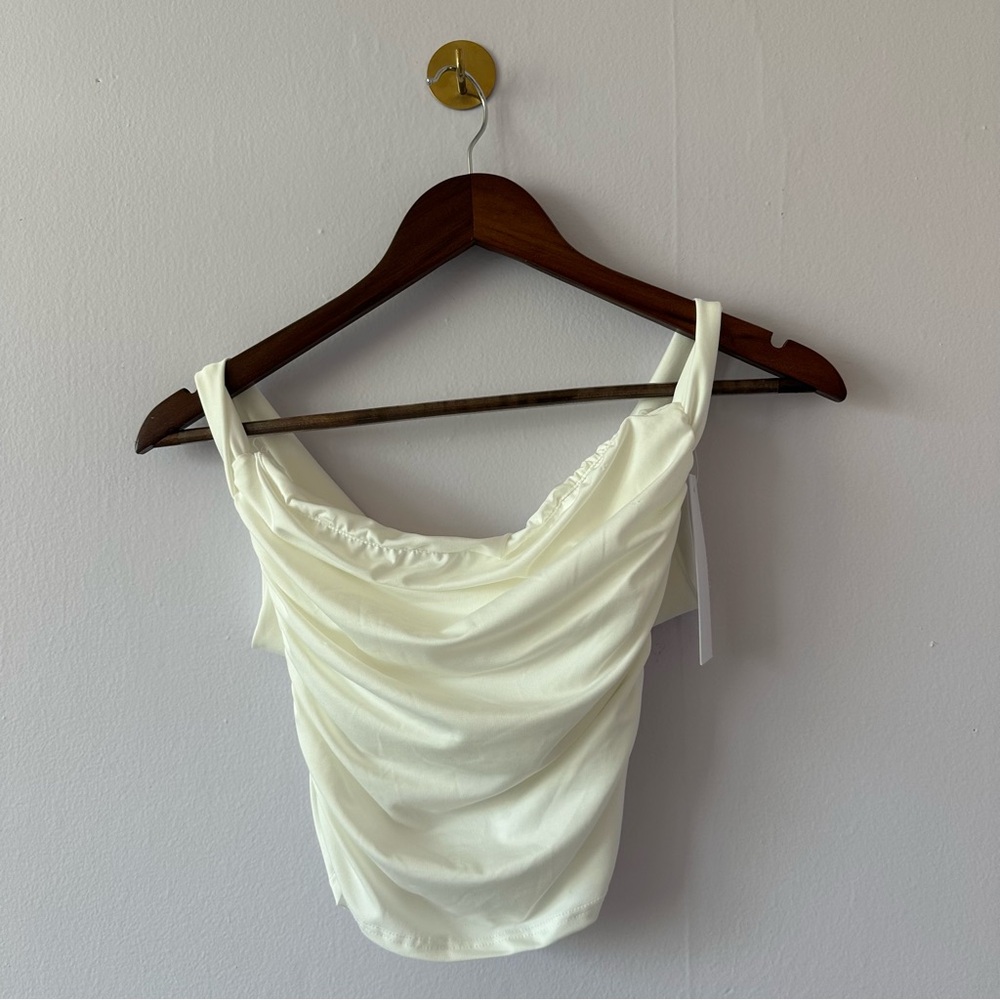 Cream blouse stretchy slouchy cowl neck top women’s size small